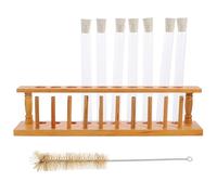 DEARMAMY Set Provette con Tappo in Vetro da Centrifuga 10 Pezzi con Portaprovette in Legno e Spazzola per Pulizia Kit per Esperimenti Scientifici Adatto per Scuola Laboratorio e Uso