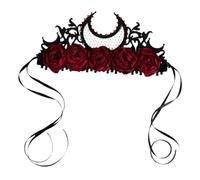 DEARMAMY Tiara Di Compleanno Con Rose Rosse Halloween Fascia Per Copricapo Donne in Costume Da Fata Fasce Natalizie Costume Del Dei Morti Fasce Per Le Donne Tessuto