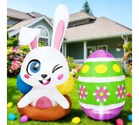 Dearsun Adorabile coniglietto pasquale da 1,2 m e uovo gonfiabile da 0,9 m, uova di Pasqua giganti, con luci a LED, per feste di festa, decorazione interna ed esterna