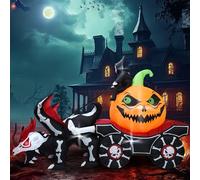 DearSun Carrozzina gonfiabile per Halloween, 2,4 m di lunghezza, si siede su una zucca e guida la carrozza di drago scheletro con luci LED integrate, decorazioni gonfiabili per esterni di Halloween