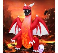 DearSun Drago gonfiabile di Halloween con teschio vicino al piede, drago gonfiabile con lampada a fiamma rossa, decorazione per interni ed esterni, grande decorazione per cortile