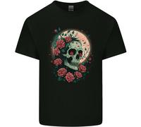 Death At Moon Skull With Roses At Night Gothic Uomo Cotton T-Shirt Tee Top