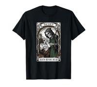 Death Before Decaf Funny Grim Reaper Tarot Coffee Barista Maglietta