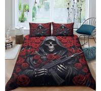 Death figurecopripiumino ultra microfibra 3 Pezzi stampa 3D con cerniera Gothic horror art Set Di Copripiumino con federe per cuscini traspirante for bambini e adolescenti Double（200x200cm）