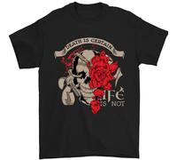 Death Is Certain Life Is Not Rose Teschio Uomo T-Shirt 100% Cotone