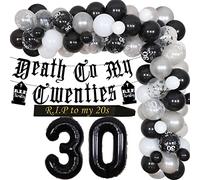 Death to My Twenties 30th Birthday Decorations Nero - Rip to My 20s Birthday Sash Lettera gotica Banner Palloncini Funerale per la mia giovinezza 30th Birthday Decorations Divertente