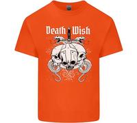 Death Wish T-Shirt Biker Gothico Con Teschi E Serpenti Per Bambini