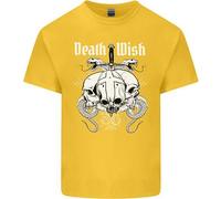Death Wish T-Shirt Biker Gothico Con Teschi E Serpenti Per Bambini