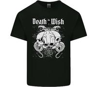 Death Wish T-Shirt Biker Gothico Con Teschi E Serpenti Per Bambini