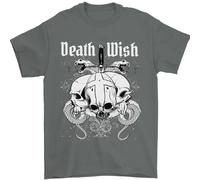 Death Wish T-Shirt Uomini Con Teschi E Serpenti Gotico In 100% Cotone