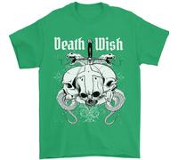 Death Wish T-Shirt Uomini Con Teschi E Serpenti Gotico In 100% Cotone