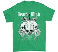 Death Wish T-Shirt Uomini Con Teschi E Serpenti Gotico In 100% Cotone