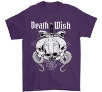Death Wish T-Shirt Uomini Con Teschi E Serpenti Gotico In 100% Cotone
