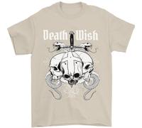 Death Wish T-Shirt Uomini Con Teschi E Serpenti Gotico In 100% Cotone