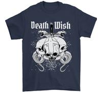 Death Wish T-Shirt Uomini Con Teschi E Serpenti Gotico In 100% Cotone