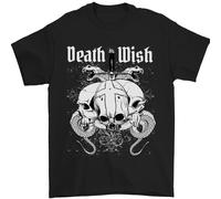 Death Wish T-Shirt Uomini Con Teschi E Serpenti Gotico In 100% Cotone