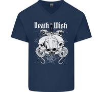 Death Wish Teschi Serpenti Biker Gotico Demone Maglietta In Cotone A V Per Uomo