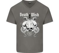 Death Wish Teschi Serpenti Biker Gotico Demone Maglietta In Cotone A V Per Uomo