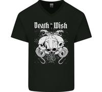 Death Wish Teschi Serpenti Biker Gotico Demone Maglietta In Cotone A V Per Uomo