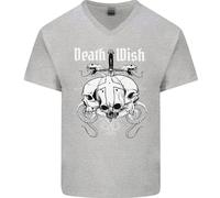 Death Wish Teschi Serpenti Biker Gotico Demone Maglietta In Cotone A V Per Uomo