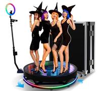 DEaThsalL 360 Photo Booth Machine, Glass Selfie Platform, Rotazione Automatica A 360° con Telecomando, con Flight Case/Striscia Luminosa RGB, per Feste, Live Streaming, Noleggio,80CM