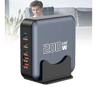 DEaThsalL Caricabatterie rapido USB C da 5 a 8 Porte, USB C, multipresa, Caricabatterie per Computer con Supporto e Cavo di Alimentazione da 1,5 m 200W-3C+2A