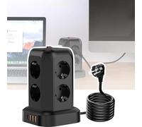 DEaThsalL Presa Elettrica A Torre Multipresa, Prese Multiple, 2500 W, Cavo di Prolunga con 3 Porte USB, 1 Porta di Tipo C, Adatta A Vari Scenari (11 X 11 X 17 Cm)