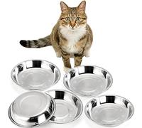DEAYOU Confezione da 5 ciotole per gatti in acciaio inossidabile, 19,6 cm, in metallo, per cibo e acqua, 453,6 g, ciotola di base per mangime per gattini, cuccioli, piatto largo e poco profondo di