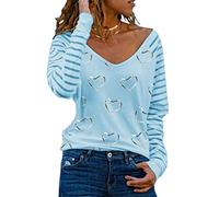 DEBAIJIA Donna Manica Lunga Top Scollo a V Casual Bottoni Sexy Allentate Camicie Classics Traspirante Primavera Autunnali (A-Blu Cielo-S)