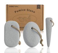 DEBETOOL Pietra pomice per la rimozione della pelle morta dei piedi, confezione da 3 pietre pomice vulcaniche naturali (rotonda, ovale, cono) con corda per appendere e scatola da viaggio, per