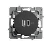 DEBFLEX - Casual Evo - Presa doppia USB (USB-A 3A + USB-C 3A) - Per alimentare e ricaricare vari dispositivi elettronici - ABS - Installazione a incasso - Nero - 76 x 76 x 42 mm