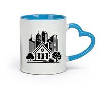 DEBINGY ceramica Bicchieri in ceramica per la casa di una casa con alberi e uno skyline della città （11oz/320ml） per espresso, set da tè Blu