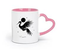 DEBINGY ceramica Bicchieri in ceramica per la casa disegno di una gru con una luna nel （11oz/320ml） Regalo divertente per amanti del caffè, migliori amici, colleghi e amici Rosa
