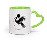 DEBINGY ceramica Bicchieri in ceramica per la casa disegno di una gru con una luna nel （11oz/320ml） Regalo divertente per amanti del caffè, migliori amici, colleghi e amici Verde