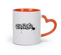 DEBINGY ceramica Bicchieri in ceramica per la casa Gioco di graffiti per bambini di strada （11oz/320ml） Cappuccino, latte macchiato, tè, espresso Arancione