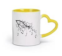 DEBINGY ceramica Bicchieri in ceramica per la casa Note di ramo Danza Buon suono （11oz/320ml） Ufficio, casa, bar, lavabile in lavastoviglie e adatto al microonde Giallo