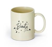 DEBINGY ceramica Bicchieri in ceramica per la casa Parole Logo Salone di Bellezza Farfalle Motivi （11oz/320ml） Tazza da caffè in ceramica per cappuccino, tè, latte, Giallo chiaro
