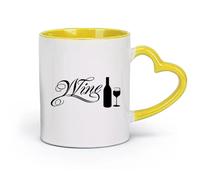 DEBINGY ceramica Bicchieri in ceramica per la casa Scritte su bottiglie di vino, bar, caffè （11oz/320ml） Lavabile in lavastoviglie e adatto al microonde Giallo