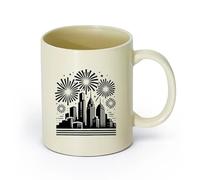 DEBINGY ceramica Bicchieri in ceramica per la casa skyline della città con fuochi d'artificio （11oz/320ml） Tazza da caffè in ceramica per cappuccino, tè, latte, Giallo chiaro