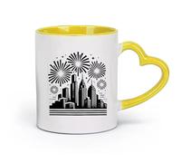 DEBINGY ceramica Bicchieri in ceramica per la casa skyline della città con fuochi d'artificio （11oz/320ml） Tazza da caffè in ceramica per cappuccino, tè, latte, Giallo