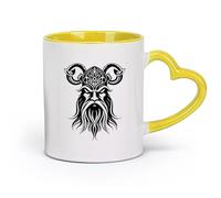 DEBINGY ceramica Bicchieri in ceramica per la casa un elmo vichingo con nodi celtici （11oz/320ml） Ufficio, casa, bar, lavabile in lavastoviglie e adatto al microonde Giallo