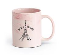 DEBINGY ceramica Caffè e bevande calde Bonjour parola Ciao in francese Bonjour lettere francesi （11oz/320ml） Perfetto per cucine, ristoranti e bar, ottima idea regalo Rosa marmo