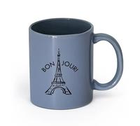 DEBINGY ceramica Caffè e bevande calde Bonjour parola Ciao in francese Bonjour lettere francesi （11oz/320ml） Perfetto per cucine, ristoranti e bar, ottima idea regalo Blu grigio