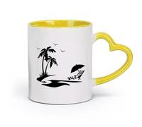 DEBINGY ceramica Caffè e bevande calde Modello di palme e uccelli in stile spiaggia per le vacanze estive （11oz/320ml） e bevande calde, espresso Giallo
