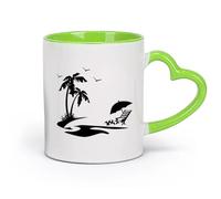 DEBINGY ceramica Caffè e bevande calde Modello di palme e uccelli in stile spiaggia per le vacanze estive （11oz/320ml） e bevande calde, espresso Verde