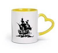 DEBINGY ceramica Caffè e bevande calde Nave corsara a vela pirata capitano teschio ossa incrociate （11oz/320ml） Ottimo regalo per gli innamorati Giallo