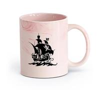 DEBINGY ceramica Caffè e bevande calde Nave corsara a vela pirata capitano teschio ossa incrociate （11oz/320ml） Ottimo regalo per gli innamorati Rosa marmo