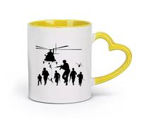 DEBINGY ceramica Personalizzata Tazze Silhouette di soldato militare, elicottero, ragazzo （11oz/320ml） Ufficio, casa, bar, lavabile in lavastoviglie e adatto al microonde Giallo