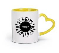 DEBINGY ceramica Tazza - Ceramica Simboli del salone di bellezza con strumenti del salone di bellezza e spazio per il testo （11oz/320ml） per uomo e donna Giallo