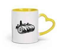 DEBINGY ceramica Tazza - Ceramica uno skyline cittadino che spunta da dietro un grande rotolo di flash per tatuaggi （11oz/320ml） per espresso Giallo